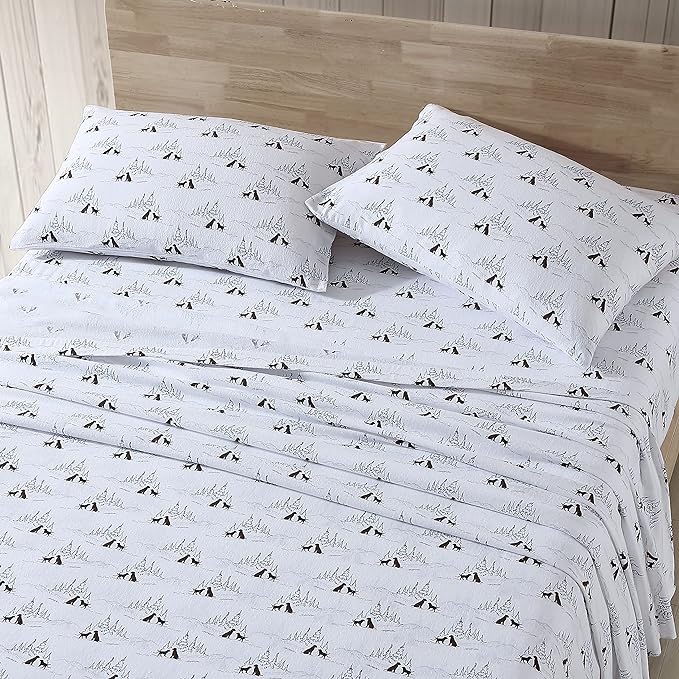 Eddie Bauer - Queen Sheets, Cotton Flannel Bedding Set, Brushed For Extra Softness, Cozy Home Decor (Dog Friends White, Queen)