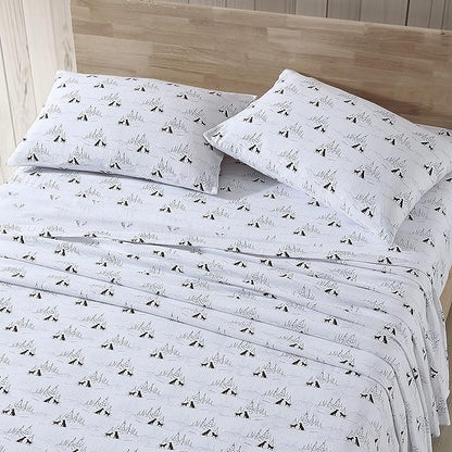 Eddie Bauer - Queen Sheets, Cotton Flannel Bedding Set, Brushed For Extra Softness, Cozy Home Decor (Dog Friends White, Queen)