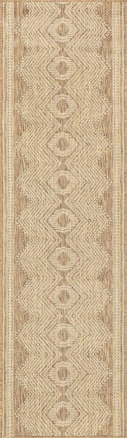 nuLOOM Ranya Light Brown/Ivory, 2' x 6', Tribal Geometric, Soft and Cozy, High Traffic, Stain Resistant, Easy Clean, Durable Runner for Indoor/Outdoor Patio, Deck, Porch, Garden, Courtyard
