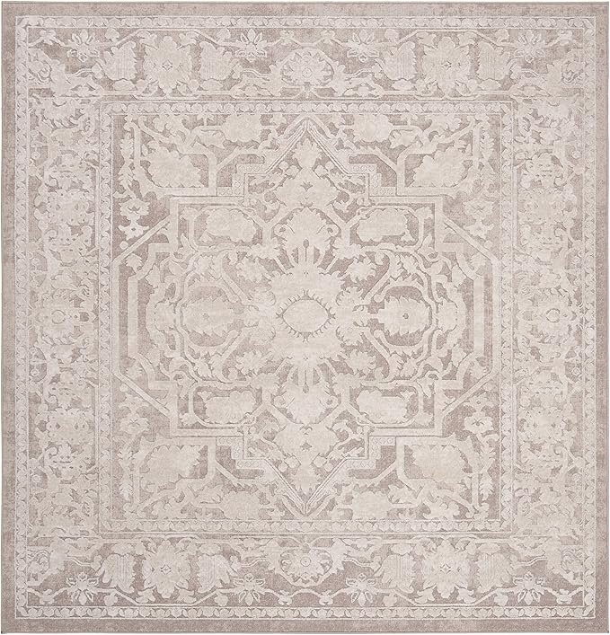 SAFAVIEH Area Rug 8' Square - Reflection Collection - Large - Beige & Cream, Non-Shedding & Easy Cleaning, Ideal for Living Room, Bedroom, Dining Space (RFT665A)