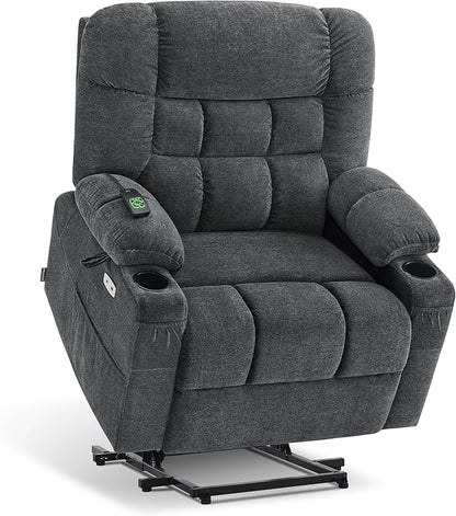 MCombo Dual Motor Power Lift Recliner Chair with Massage and Dual Heating for Elderly, Lay-Flat for Sleeping, Extra Wide for Big and Tall, Fabric R7070 (Dark Grey)