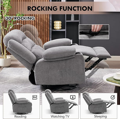 Oversized Recliner Chairs for Adults, 360° Swivel Rocking Recliner with Heat and Massage Lazy Boy Recliner,Recliner Chairs Single Sofa Seat with Cup Holders