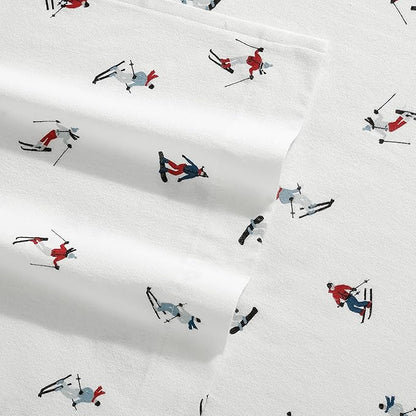 Eddie Bauer - Flannel Sheets Queen Size, Anti-Pilling & Wrinkle Resistant Cotton, Touchably Soft for All-Season Comfort - Bed Sheets with Matching Pillowcases & Fitted Sheet (Ski Slope White)