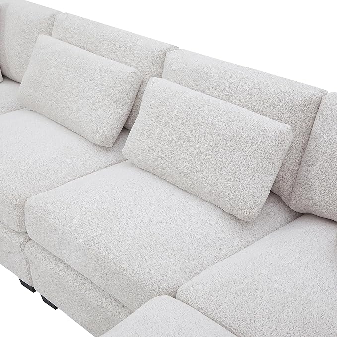 Christopher Knight Home Zery 7-Piece U-Shape Lounge Sofa Couch with Ottomans, Modern Modular Sectional Sofa Set with Pillow Back for Living Room, Chenille Upholstered Cloud Couch with Deep Seat,Beige