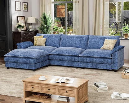 Homall 119" Modular Sectional Sofa, L Shaped Sofa Couch with Reversible Ottoman, DIY Combination Chenille Deep 3-Seat Cloud Couch for Living Room, Apartment (Dark Blue, L Shaped Sofa)
