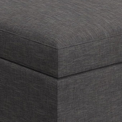 SIMPLIHOME Owen 34 inch Wide Mid Century Modern Rectangle Coffee Table Storage Ottoman in Slate Grey Linen Look Fabric, Assembled, For the Living Room, Entryway and Family Room