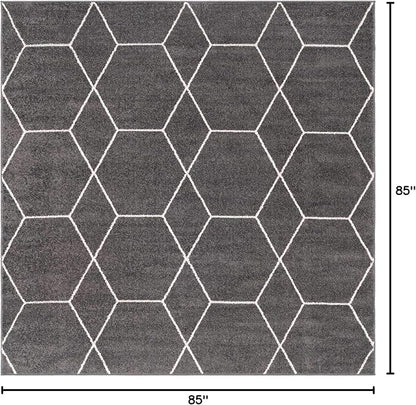 Unique Loom Trellis Frieze Collection Area Rug - Geometric (7' Square, Dark Gray/ Ivory)