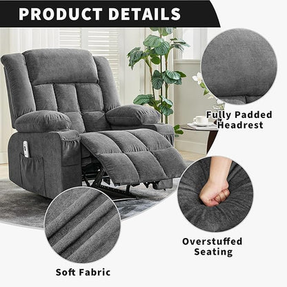 Large Recliner Chair, Manual Reclining Sofa with Massage and Heat, Comfy Sofa Chair with 3 Positions, 2 Side Pockets, 2 Front Pockets and 2 Cup Holder