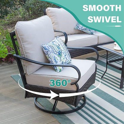 MFSTUDIO Outdoor Patio Furniture Set, 5 PCS Metal Patio Conversation Sets for 7, Modern Patio Sectional Set with High Back 3-Seat Sofa, Loveseat, 2 Swivel Sofa Chairs, 1 Coffee Table