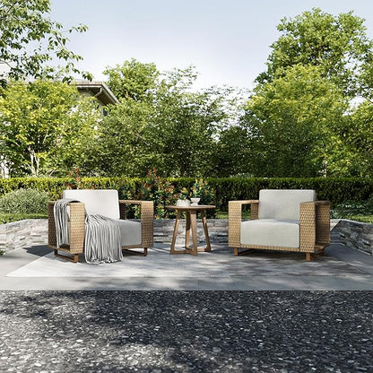 HERA'S HOUSE 2 Pieces Patio Furniture Set, Outdoor Rattan Wicker Armchairs Set of 2, All Weather Patio Conversation Set with 5.3" Widened Armrest, 10" Ultra Thick Comfy Sponge Cushion, Backyard Couch
