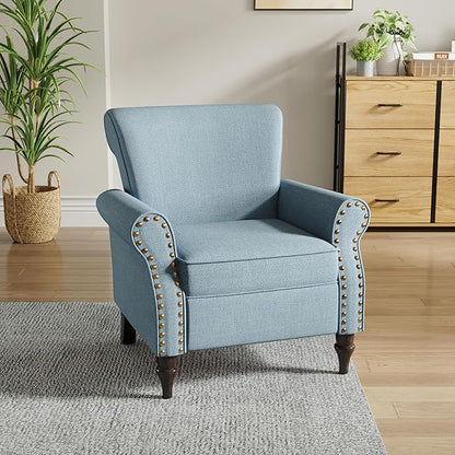 Accent Chair, Upholstered Armchair with High Resilience Sponge & Wood Legs, Mid-Century Modern Comfy Single Sofa Reading Chairs for Living Room, Bedroom (Blue, Set of 2)