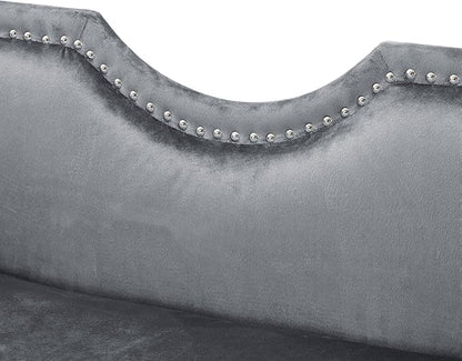 Christopher Knight Home Aurora Velvet Chaise Lounge Indoor with 2 Bolster Pillows, Upholstery Entryway Bench with Nailhead Trim & Curved Arms, End of Bed Bench Ottoman and Wooden Legs, Grey