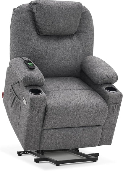 MCombo Small Power Lift Recliner Chair for Elderly, Petite Power Lift Chair with Heat and Massage for Seniors, Cup Holders, USB & Type C Ports, Fabric 7141 (Grey)