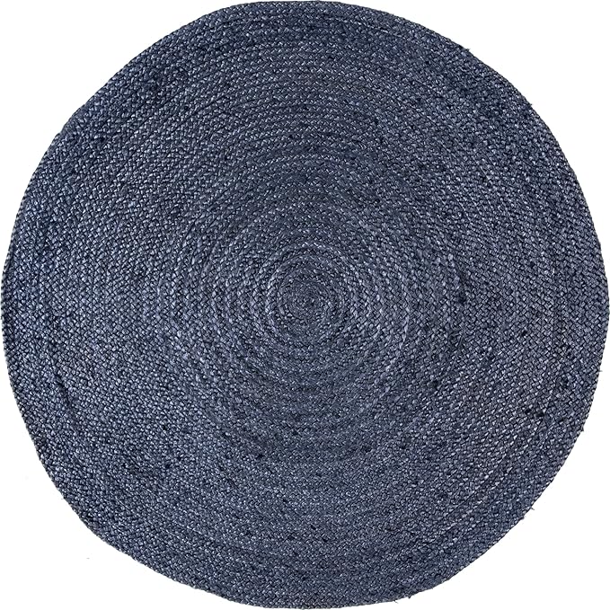 nuLOOM 4 Round Rigo Jute Hand Woven Area Rug, Navy, Solid Farmhouse Design, Natural Fiber, For Bedroom, Living Room, Dining Room, Hallway, Office, Kitchen, Entryway