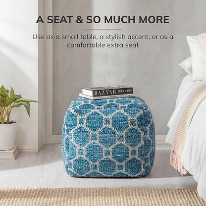 Anji Mountain 100% Handmade & Handcrafted Comfortable Home Décor Pouf Ottoman Footrest for Living Room, Bedroom, Nursery, Kidsroom, Patio Furniture - (20" x 20" x 20" - Blue)