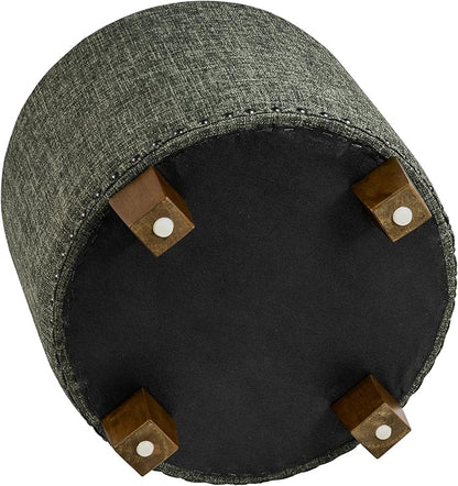 Homepop Home Decor | Upholstered Round Storage Ottoman with Nailheads| Ottoman with Storage for Living Room & Bedroom, Green Clover Fabric