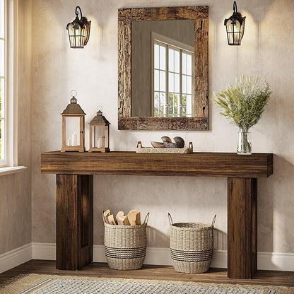 Tribesigns Console Table, 63" Farmhouse Entryway Table, Rectangular Wooden Accent Console for Entrance, Hallway & Living Room(Rustic Brown)