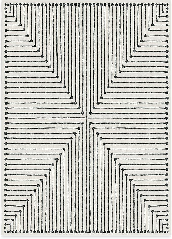 RUGGABLE x Jonathan Adler Machine Washable Modern Area Rug – Inkdrop Black & Ivory 5x7, Stain-Resistant, Non-Slip – Medium Rugs for Living Room, Bedroom, Hallway, Entryway & Office–with Cushioned Pad
