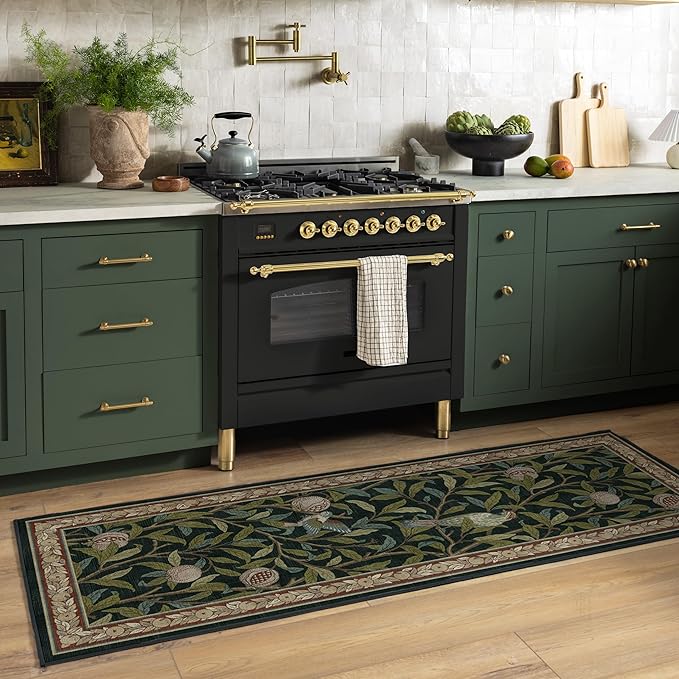 RUGGABLE x Morris & Co Washable Area Rug – Pomegranate Blue Green 8x10, Stain-Resistant, Non-Slip – Large Machine Washable Rugs for Living Room, Bedroom, Hallway, Entryway & Office–with Cushioned Pad