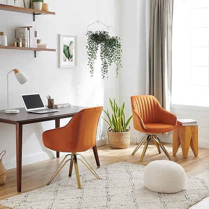 Zouron Mid Century Modern Swivel Accent Chair with Gold Metal Legs, Upholstered Swivel Chair No Wheels, Side Accent Arm Chair Vanity Chair for Small Space Home Office Living Room Bedroom, Cinnamon
