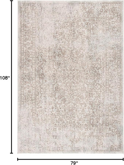 SAFAVIEH Evoke Collection Area Rug - 6'7" x 9', Ivory & Taupe, Distressed Design, Non-Shedding & Easy to Clean, Ideal for Living Room, Bedroom, Dining Space (EVK256E)