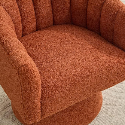 Swivel Accent Chair,Upholstered Teddy 360° Swivel Barrel Chair for Living Room Overstuffed Bouncle Reading Chair Round Armchair for Bedroom,Vanity,Office-Orange