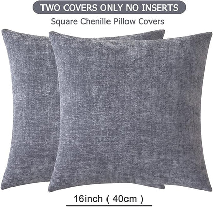 GAWAMAY Decorative Throw Pillow Covers 16x16 Inch Set of 2, Super Soft Chenille Square Pillows Farmhouse Fall Pillowcase for Living Room Bedroom Sofa Couch Cushion Cover Grey 40x40cm (No Insert)