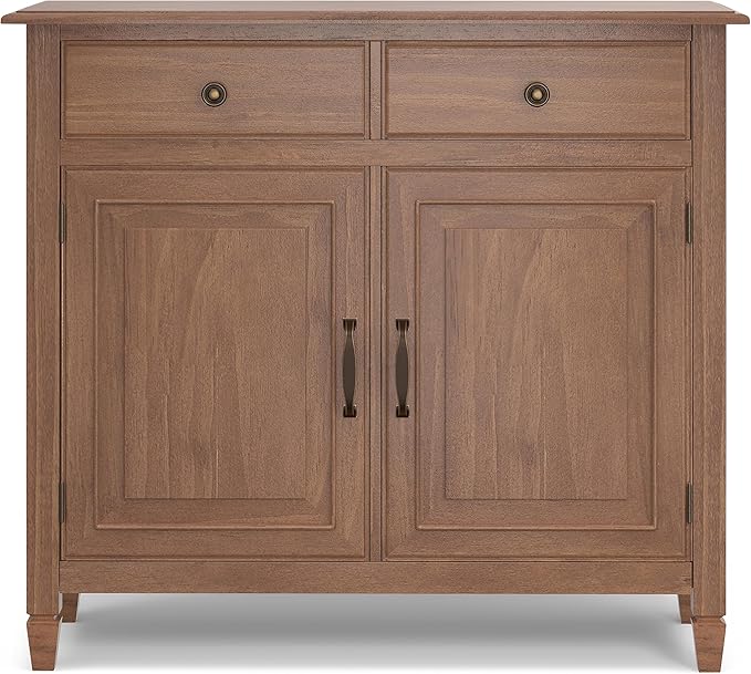 SIMPLIHOME Connaught 40-inch Wide Solid Wood Storage Cabinet in Medium Saddle Brown for Entryway, Living Room, Organizer for Hats, Gloves, Shoes, Keys, Slim Design, Traditional Style