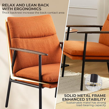 Art Leon Modern Accent Chair - Upholstered Fabric Lounge Chair with Wood Armrests Ergonomic Reading Chair with Metal Frame Living Room Chair for Bedroom, Office Caramel