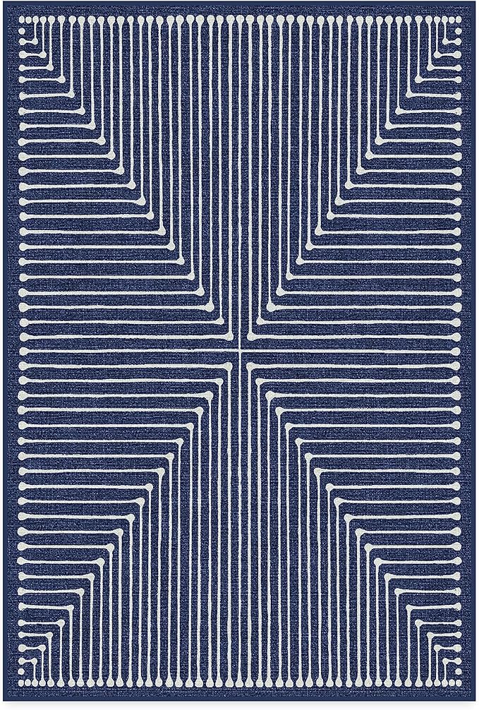 RUGGABLE x Jonathan Adler Machine Washable Modern Area Rug – Inkdrop Lapis Blue 4x6, Stain-Resistant, Non-Slip – Medium Rugs for Living Room, Bedroom, Hallway, Entryway & Office–with Cushioned Pad