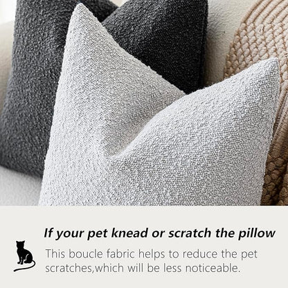 Foindtower Pack of 2 Textured Boucle Throw Pillow Covers Accent Solid Decorative Pillow Cases Cozy Woven Couch Cushion Case for Chair Sofa Bedroom Living Room Home Decor, 20 x 20 Inch,Light Grey