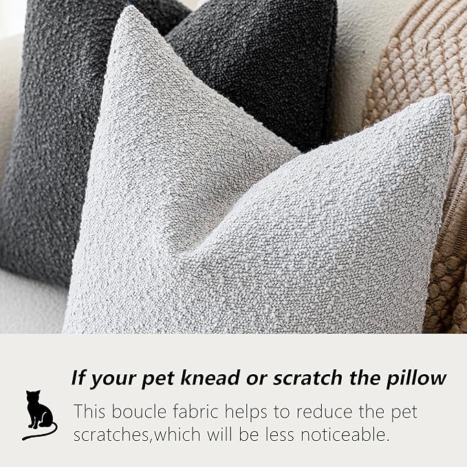 Foindtower Pack of 2 Textured Boucle Throw Pillow Covers Accent Solid Decorative Pillow Cases Cozy Woven Couch Cushion Case for Chair Sofa Bedroom Living Room Home Decor, 18 x 18 Inch,Light Grey