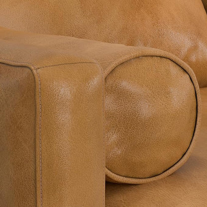SIMPLIHOME Morrison 72-inch Wide Sofa in Sienna Top Grain Genuine Leather, Mid-Century Modern-Style Loveseat for Living Room, Single Bench Cushion, Removable Back Cushions, 2 Bolster Pillows