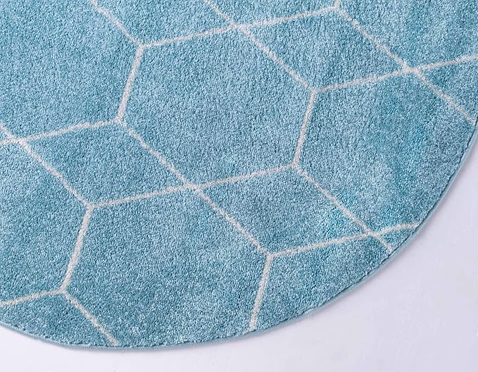 Unique Loom Trellis Frieze Collection Area Rug - Geometric (4' 1" Round, Light Blue/ Ivory)