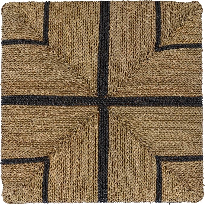SAFAVIEH Couture Collection - Liatasha Natural & Black Woven Seagrass Square Ottoman, Fully Assembled (CWK2023A)