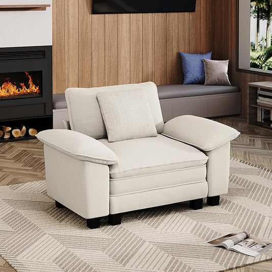 53.5" Cloud Modular Sectional Single Sofa, Deep Seat Armchair with Plush Chenille & Removable Arms for Living Room, Beige
