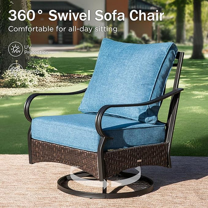 PHI VILLA Patio Furniture Set with 56" Fire Pit Table, Premium Outdoor Wicker Metal Frame Furniture with Upgraded Waterproof Thick Cushions for Porch, Poolside, Deck, and Yard