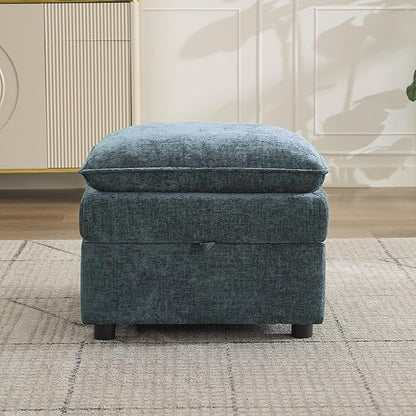 27" Large Square Ottoman with Storage, Modern Upholstered Footrest with Anti-Slip Legs for Couch Coffee Table Living Room, Bedroom, Entryway, Chenille Blue