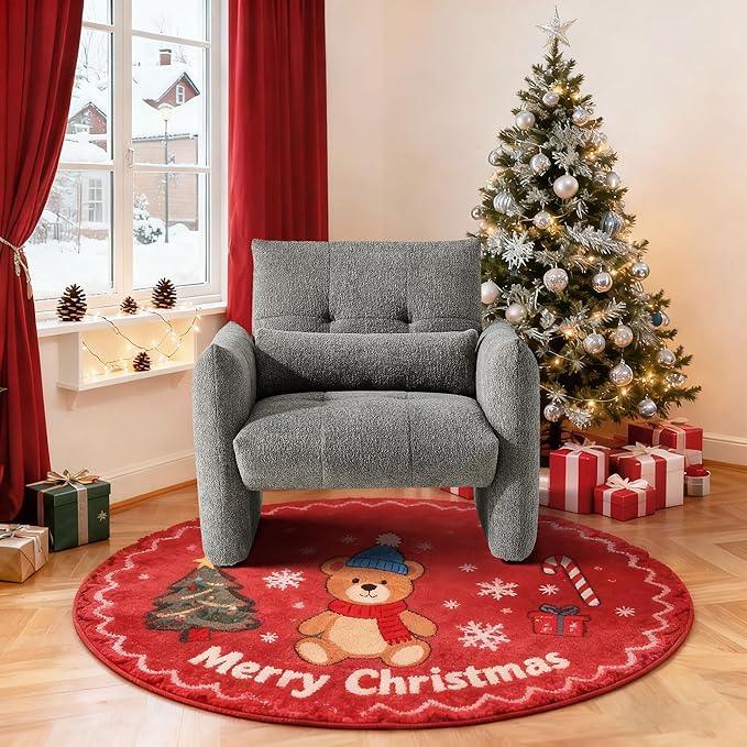 33.9" Accent Chairs, Modern Upgrade Sherpa Fabric Arm Chair Comfy Upholstered Armchair Leisure Single Sofa Chair with a Waist Pillow for Bedroom, Office and Living Room