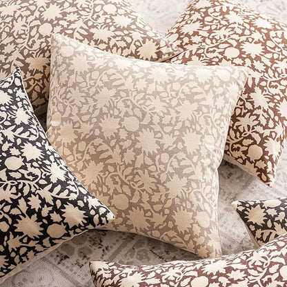 Foindtower Set of 2 Decorative Neutral Floral Throw Pillow Covers Accent Farmhouse Cushion Covers Boho Pillowcase for Couch Sofa Bedroom Living Room Home Decor,18×18 Inch,Light Orange Brown