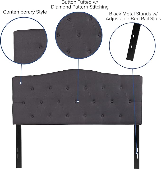 BizChair Tufted Upholstered Full Size Headboard in Dark Gray Fabric