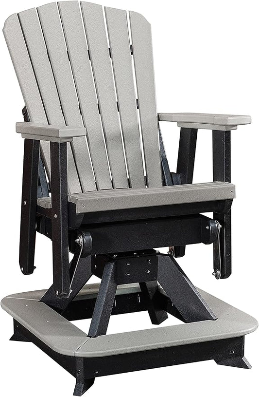 DutchCrafters Slat Fan Back Poly Balcony Adirondack Swivel Glider with Footrest Outdoor Patio Chair (Black & Light Gray)