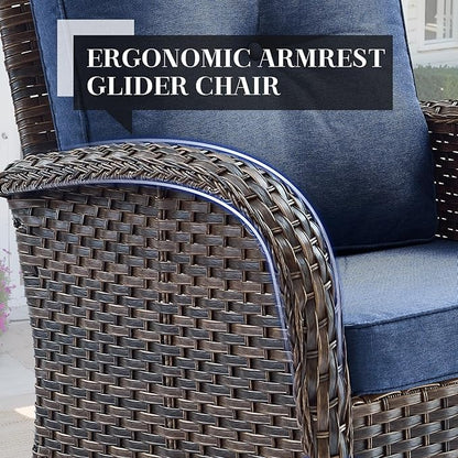 HUMMUH 5 Pieces Wicker Patio Furniture Set,Outdoor Swivel Gliders Rocker,Patio Ottomans,Glass Top Side Table,Outdoor Conversation Set for Porch Deck Backyard Poolside