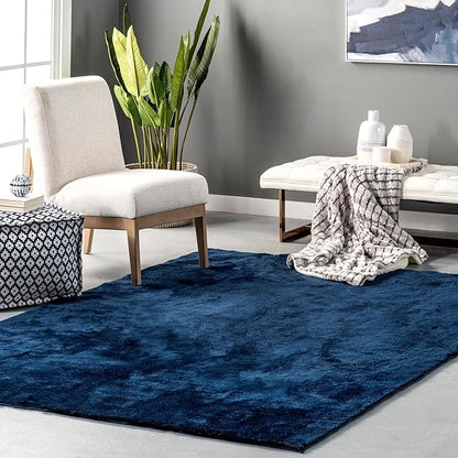 nuLOOM 5' x 8' Cozy Plush SuperiorWash Area Rug, Machine Washable, Non-Slip, Soft Fluffy Shag Carpet for Living Room Bedroom Kids Room Nursery Home Decor, Loni Navy