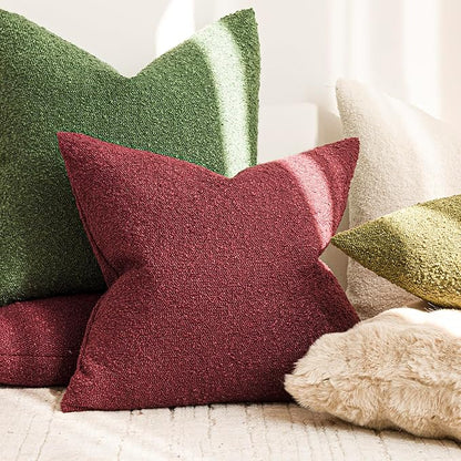 Foindtower Pack of 2, Decorative Textured Boucle Throw Pillow Covers Accent Solid Pillow Cases Cozy Soft Couch Cushion Case for Chair Sofa Bedroom Living Room Home Decor 22 x 22 Inch Hunter Green