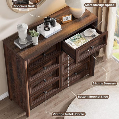 Farmhouse 8 Drawer Dresser for Bedroom, 41" Tall Wood Chest of Drawers, 43.3" Wide Dresser TV Stand, Storage Closet Drawer Organizer for Bedroom, Walnut