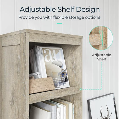 LINSY HOME 5-Shelf Bookcase, Narrow Bookshelves Floor Standing Display Storage Shelves 68 in Tall Bookcase Home Decor Furniture for Home Office, Living Room, Bed Room - Light Brown