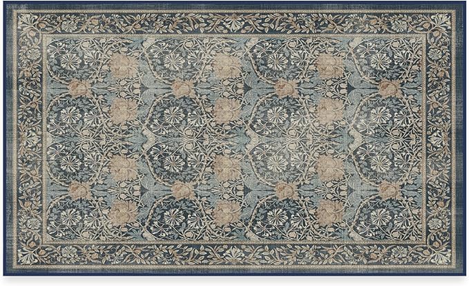 RUGGABLE x Morris & Co Washable Area Rug– Honeysuckle & Tulip Blue 3x5, Stain-Resistant, Non-Slip – Small Machine Washable Rugs for Living Room, Bedroom, Hallway, Entryway & Office–with Cushioned Pad