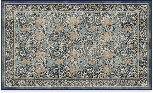 RUGGABLE x Morris & Co Washable Area Rug– Honeysuckle & Tulip Blue 3x5, Stain-Resistant, Non-Slip – Small Machine Washable Rugs for Living Room, Bedroom, Hallway, Entryway & Office–with Cushioned Pad