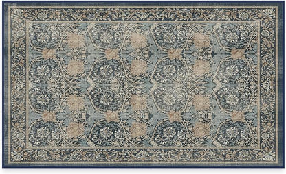 RUGGABLE x Morris & Co Washable Area Rug – Honeysuckle & Tulip Blue 3x5, Stain-Resistant, Non-Slip – Small Machine Washable Rugs for Living Room, Bedroom, Hallway, Entryway & Office–with Standard Pad